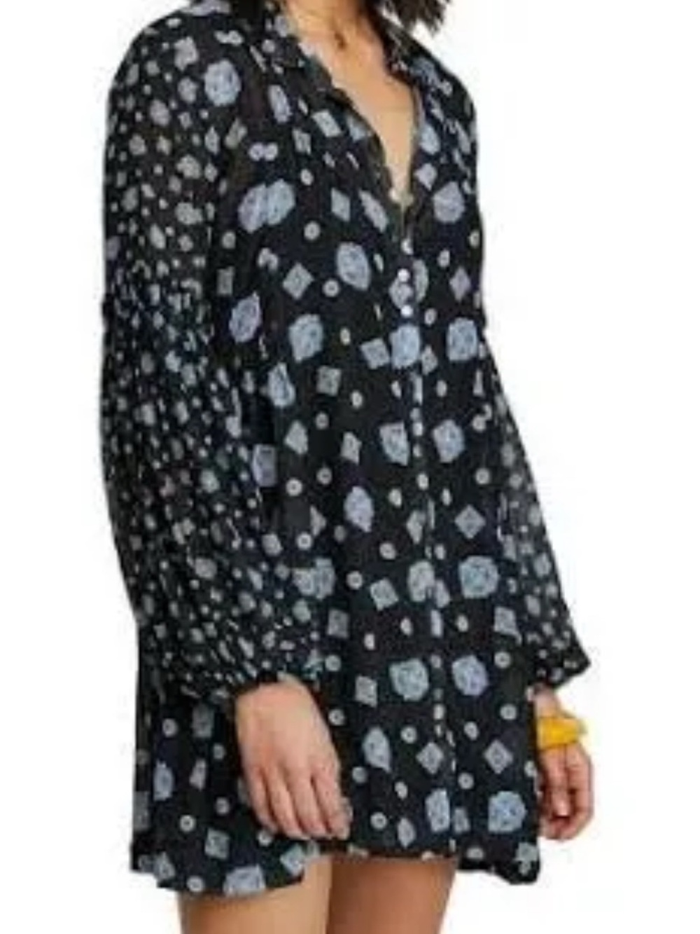 Free People Black Mini Dress with Light Blue Floral Motif